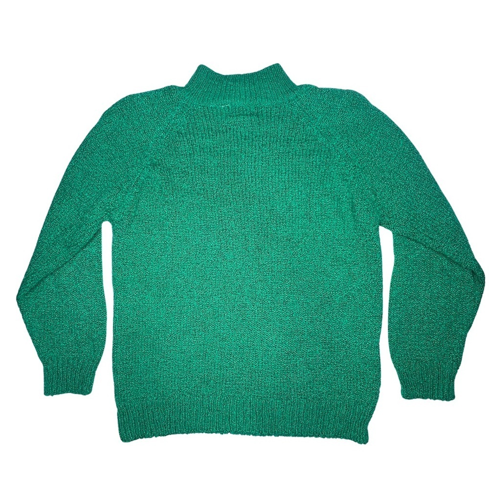 Vintage Cable Knit Sweater Faux Pearl Tall Collar Miranda Emerald Green Medium M - Picture 16 of 17